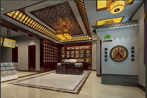 深州古朴典雅的中式茶叶店大堂设计效果图