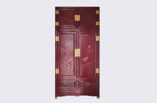 深州高端中式家居装修深红色纯实木衣柜